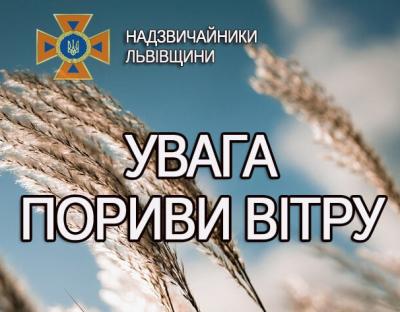 Увага! Надзвичайники попереджують про пориви вітру на Львівщині