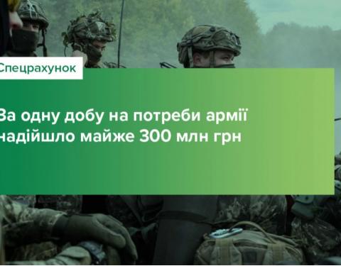 За добу для потреб української армії надійшло майже 300 млн гривень